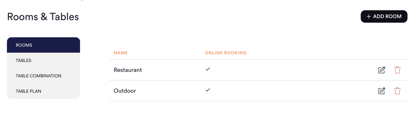 Rooms settings in Superb Partner with the Add Room button and the list of existing rooms
