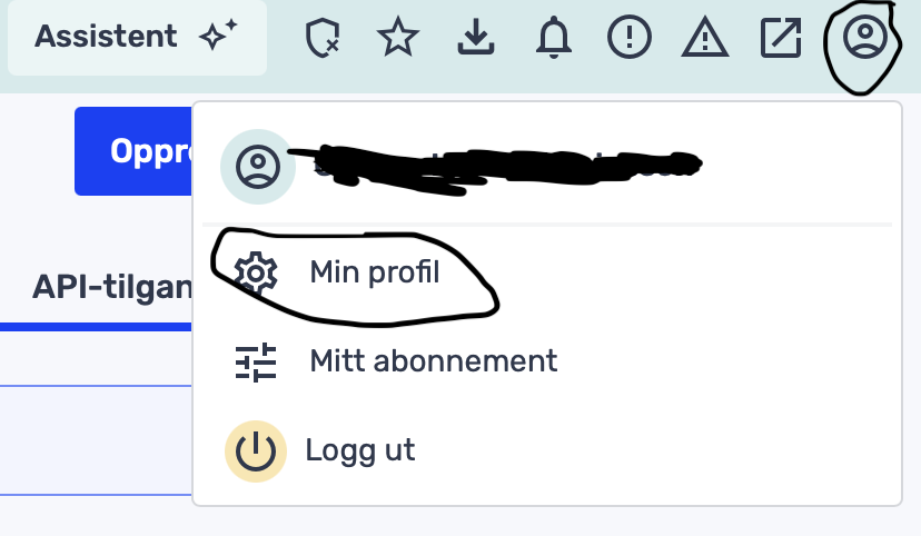 The Tripletex top right profile icon expanded, with the min profil (my profile) menu item